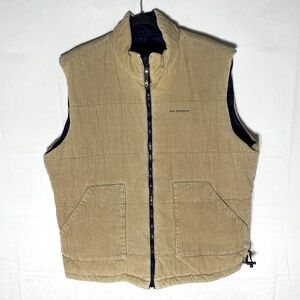 Vintage BUM Equipment Tan Corduroy Navy Blue Rip Stop Reversible Puffer Vest XL